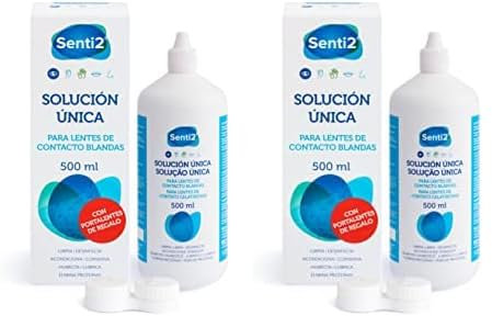 Senti2 Solución Única para lentes de contacto blandas - Liquido lentillas- 500ml (Paquete de 2)