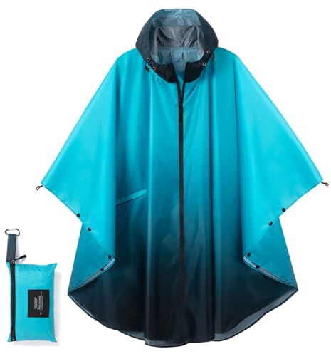 SIRMEDAL Waterproof Rain Poncho Hooded Raincoat Outdoor Cape | Lightweight Polyester, Adjustable Drawstring Hood, Windproof, 1 Slit Pocket, Reusable, Storage Bag with Carabiner