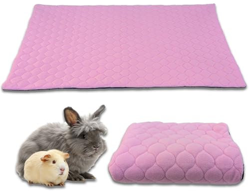 NEO SOLVO Tapis Litière Polaire pour Cochon d'Inde et Lapin - Absorbant et Imperméable - Lavable - Cage et Enclos - 70 x 35 cm - Rose