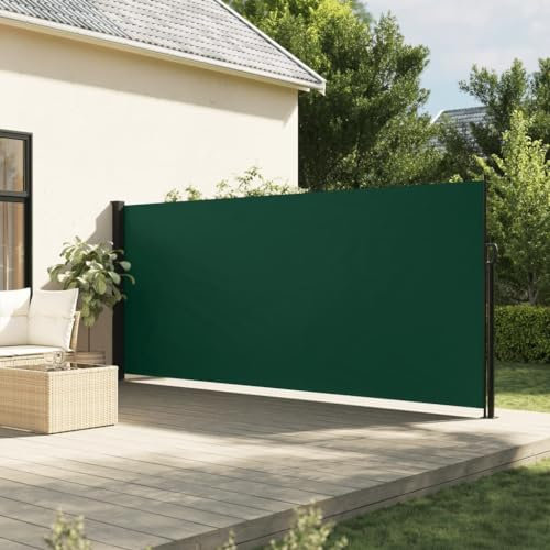 IKAYAA Seitenmarkise ausziehbar 180x500 Alu-Seitenmarkise Wandmakise Sichtschutz Sonnenschutz Blickdicht Windschutz Seitenrollo für Terrasse, Garten, Seitenmarkis-Dunkelgrün-180 x 500 cm