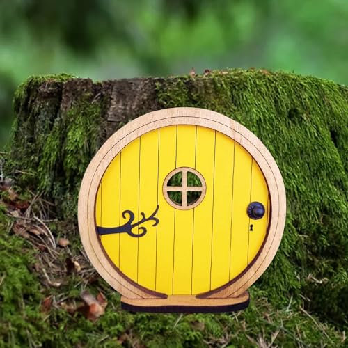 Gwezmxs Porte en Bois de Fée et de Lutin pour Arbre et Jardin - Jaune, 10,5 x 10CM