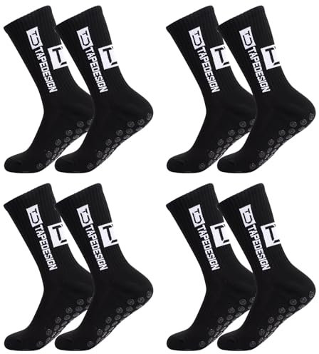 4 Paare Rutschfeste Sportsocken Atmungsaktiv Anti Rutsch Grip Fußball Socken für Herren Damen Fußballsocken für Fussball Basketball Marathon Laufen (Einheitsgröße, 4 Schwarz)