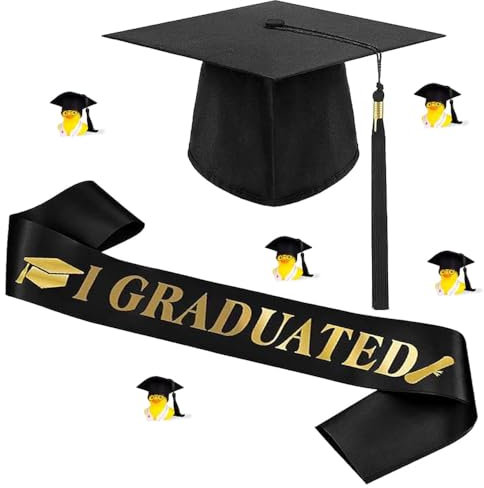 Graduation 2025 Deko Set Prüfung Bestanden Schärpe Schwarz mit,Bachelor Hut,Graduation Hat,Quaste Master Uni Akademiker mit Schärpe Hochschule Bachelor Abschlussfeier College,für Abschlussfeiern