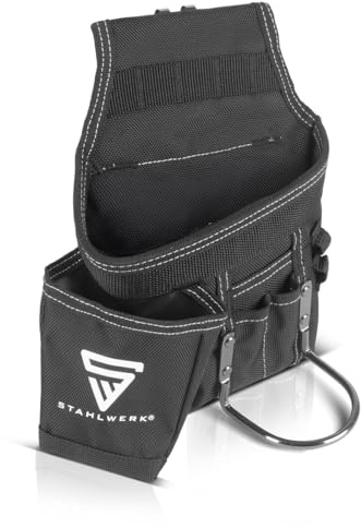 STAHLWERK Werkzeuggürtel aus robustem Polyestergewebe – Handwerkergürtel | Multifunktionale Werkzeug-Gürteltasche mit großzügigem Stauraum, Hammerhalter, Maßbandhalter und Werkzeugtasche