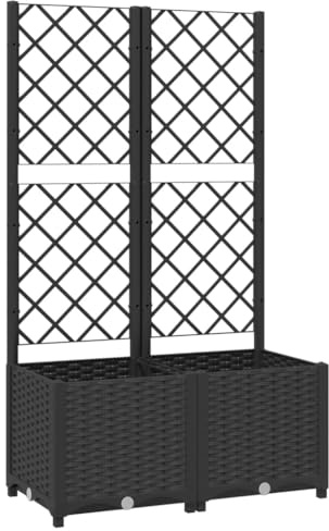 Refined Jardinera con Enrejado, Macetero de Plantas Flores, Maceta de Hierbas, Arriate para Jardín Patio Balcón Terraza, PP Negro 80x40x136 cm