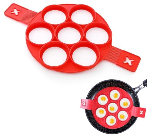 PcvGef Pancake Form, Spiegeleierformen für Die Pfanne, Silikon Pfannkuchenform Antihaft - 7-Loch Omelett Form für Eier, Käse - Nonstick Ei Ring für Pfanne, Wiederverwendbare DIY Backen Kochzubehör