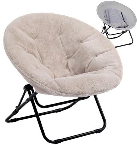 HollyHOME Klappbar Sessel Rund Klappsessel Wohnzimmer Ohrensessel Runder Loungesessel Mondsessel Relaxsessel Gemütlicher Lesesessel Schlafzimmer, Plüsch Hellbraun