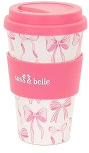 Sass & Belle Bow Travel Cup – Reusable Coffee Mug with Lid – Eco-Friendly Hot Drink Holder – Cute Sass and Belle Gift for Commuters, Students, or Home Use – 400ml