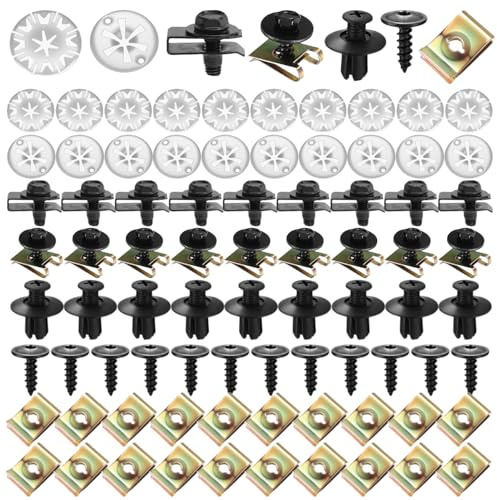 160 Stück Karosserieschrauben Blechmuttern Sortiment Mit U Klammen | Verzinkten Befestigungen und Wärmedämmung Eisenplatten Robust für Auto Karosserie Innenraum Motorhaube Radkappen Montage