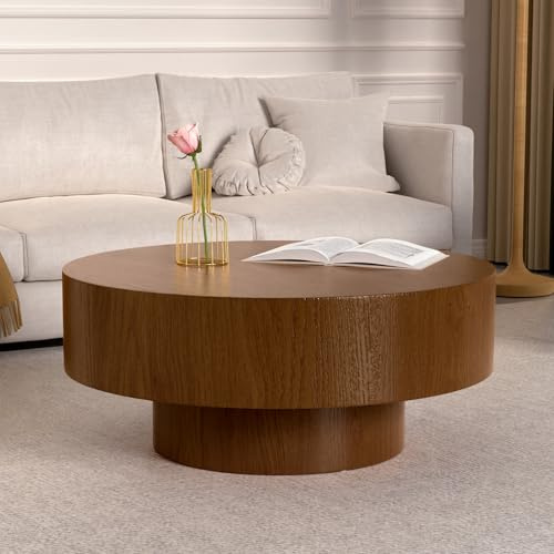 RZTPYS Moderner Runder Couchtisch Mit Stabiler Basis, Runde Couchtische Mit Natürlicher Holzmaserung, Teetisch/Zentraltisch Für Wohnzimmer, Wohnung, Büro, Braun,D77.5cm