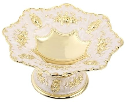 Plateau de table rétro vintage - Assiette à fruits secs, bonbonnière, coupelle à noix, vide-poches, plateau à thé, présentoir à bijoux(Golden white)