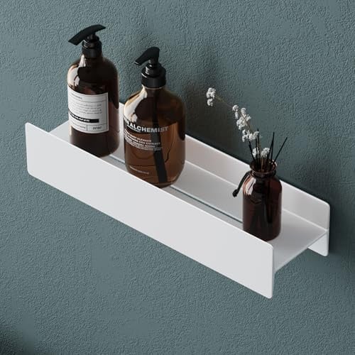 Mai & Mai Duschablage ohne Bohren 40cm Duschregal Matt Weiß | Badregal zum Bohren oder Kleben, Badezimmerablage zur Wandmontage Badezimmer Organizer für Bad, Küche, Reglo-03