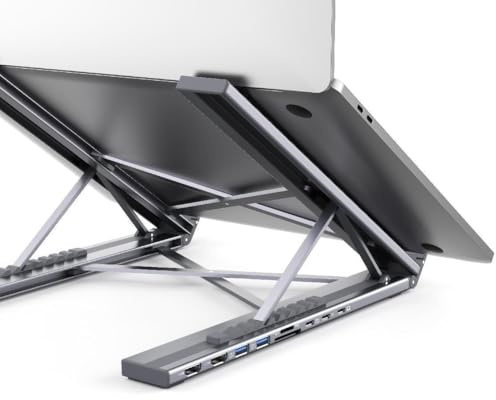 Laptop Docking Station Stand, 9 in 1 USB C Hub Dual 4K@60Hz HDMI, Portable Laptop Stand with USB Ports, USB C Multiport Adapter USBC Dock Station Computer Holder for MacBook Pro/Air, Dell, HP, Lenovo
