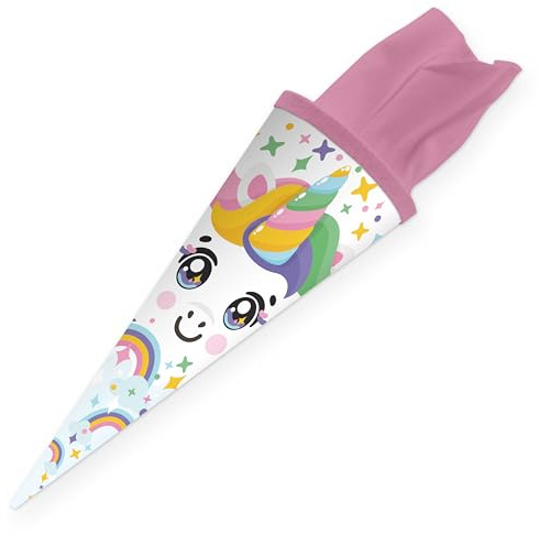 itenga Schultüte 35 cm Kawaii Tiere – Geschwister Schultüte mit Filzverschluss – kleine Zuckertüte Einschulung – Dino, Giraffe, Einhorn, Katze, Pinguin (Einhorn)