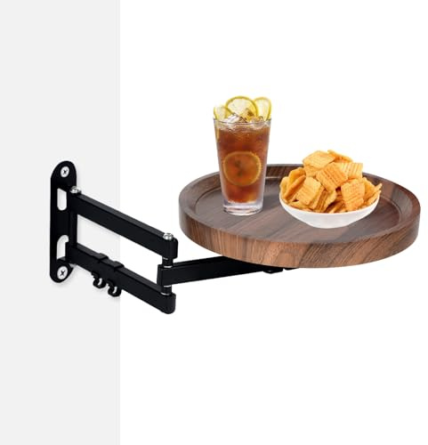 Inscrip Wandklapptisch Rund, 720° Frei Einstellbar Klapptisch Wand Schreibtisch, 30cm Ausziehbar Tisch Aus Holz, Platzsparend, An Der Wand Montierter Kleiner Tisch, für Schlafzimmer Wohnzimmer Balkon