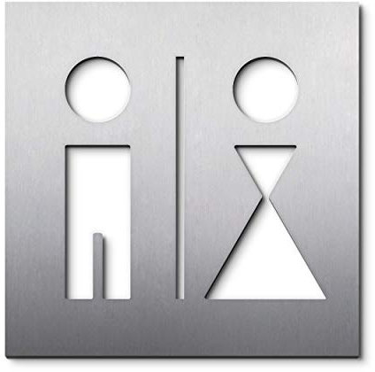 WC-Türschild, 16 x 16 cm, Damen Herren Toilette, Edelstahl matt selbstklebend ohne Bohren einfach anzubringen, Toilettenschild-Aufkleber Piktogrammschild, gut sichtbar, eindeutig - PHOS Design