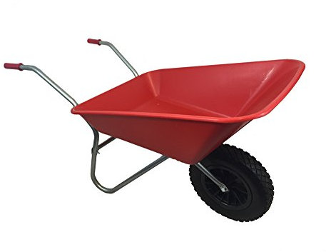 RED PLASTIC WHEELBARROW WITH PUNCTURE PROOF PU WHEEL 85 LITRE