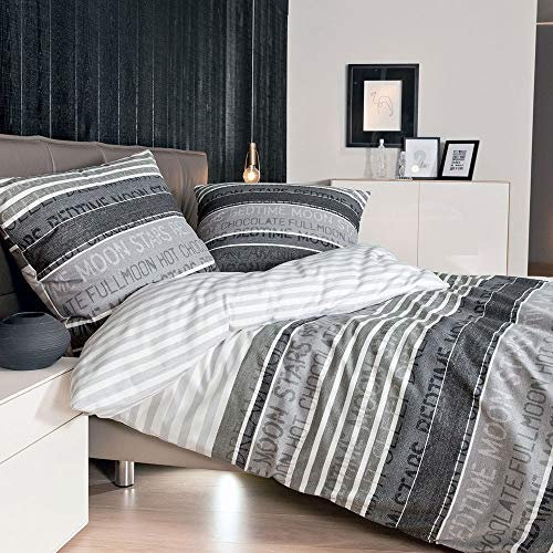 Janine Mako Satin Bettwäsche 240 x 220 cm Satin Bettbezug grau Palermo Bettwäsche grau aus Baumwolle