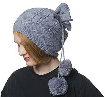 shenky 2 in 1 Beanie Mütze mit Bommel (Grau)