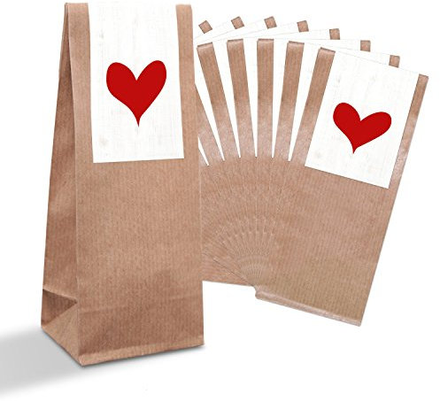Logbuch.Verlag 10 Kraftpapier Tüten mit Folieneinlage + Herz Aufkleber Geschenktüten Give-Away Verpackung Hochzeit