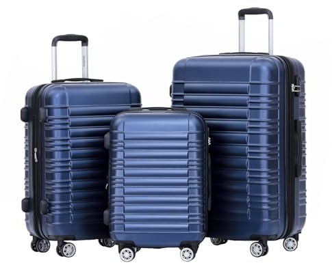 BEIBYE Zwillingsrollen Reisekoffer Koffer Trolleys Hartschale M-L-XL-Set (Dunkelblau, Set)