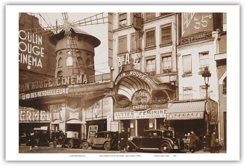 Moulin Rouge Theater und Cinéma – Paris Frankreich – Vintage Cabaret Poster c.1930er Jahre – Meister-Kunstdruck (ungerahmt) 30,5 x 45,7 cm