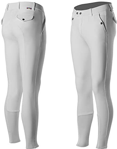 HORZE Grand Prix Silikon Kniebesatz Reithose für Herren, klassisches Design, atmungsaktiv, Keine Frontfalten, mittlere Bundhöhe, Weiß, 50