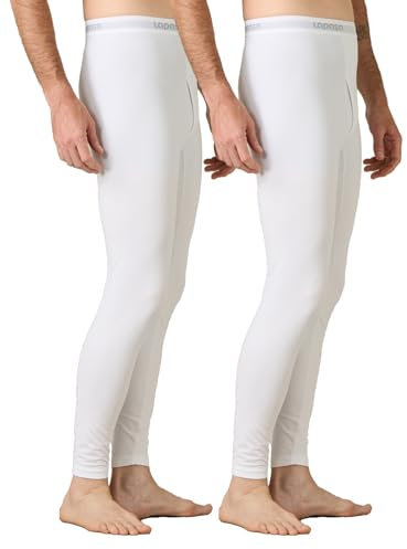 LAPASA Pacco da 2 o 1 Calzamaglie Termica Uomo Fodera in Pile Peso Medio/Pesante Pantaloni Termici Sportivi Strato Base Intima Leggings Caldi Bianco (Pacco da 2) L
