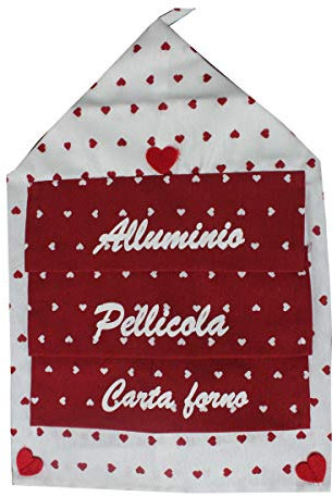 Russo Tessuti Porta Rotolo Cucina Fantasia Cuore Vari Colori Alluminio Pellicola Carta Forno-Rosso