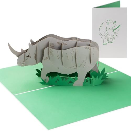 Sweetpopup® 3D Pop Up Karte Glückwunschkarte Geburtstagskarte Grußkarte Geburtstag Gutschein Zoo Natur Tiere | Klappkarte Nashorn, 175