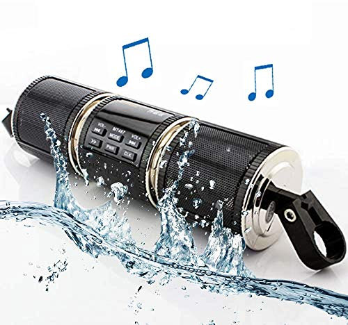 MASO Altavoces Estéreo para Motocicleta con Bluetooth, Impermeables, Reproductor de Música MP3, Sistema de Amplificador de Audio, Scooter Bicicleta, ATV, UTV, Jet Ski, AUX IN, USB, Radio FM, Negro