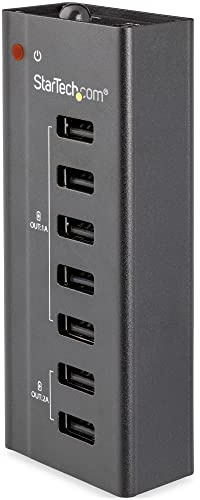 StarTech 7-Port 1A USB Charging Station (ST7C51224EU) | 7 Port USB Charging Station with 5 x 1A Ports & 2 x 2A Ports, Standalone USB Charging Strip for Multiple Devices