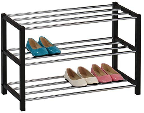 IDIMEX Schuhregal Dublin mit 3 Ablagen in schwarz. Robuste Schuhablage mit Metallrahmen, edel verchromt. Ideal für Flur und Diele.