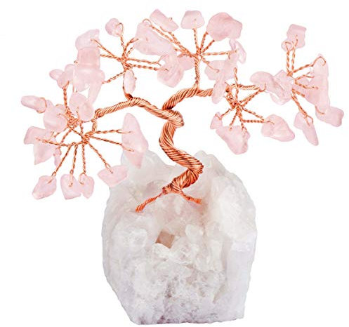 mookaitedecor Quartz Rose Arbre de Vie Decoration Pierre Énergie,Socle en Géode Cristal de Roche Naturelle pour Reiki Guérison