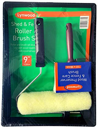 Lynwood 3 Piece Shed Fence Wood Paint Roller Set | with Tray & Brush | for Wood Preservatives & Treatments | 9,Black