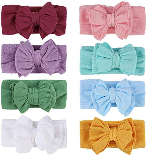 Baby Stirnband mit Schleife, Newborn Kopfband Haarband Elastische Nylon Stirnbänder, Headwrap Turban für Kleinkind Mädchen Fotozubehör (8 Stück)