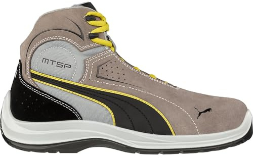 PUMA Safety Touring Stone MID arbetssko säkerhetssko S3 SRC glasfiberlock penetrationsskydd halkfri metallfri unisex, sten, 45 EU