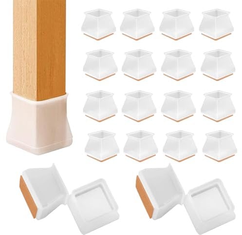HONGECB Silikon Stuhl Kappen Füße Pads, Silikon Stuhlbeinkappen, Square Silikon Stuhl-Bein-Kappen, Tische Stühle Füße Pads Kappen vor Kratzern und Geräuschen schützen, 30-45mm(16 Stück, Transparent)