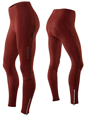 Xyklos® - Fahrradhose Damen Lang Rot (L) - Sportlich, Stylisch und Bequeme Radhose - Gut Aussehen und Aktiv Sein Radlerhose - Vermeide Schmerzen Mit Sitzpolsterung
