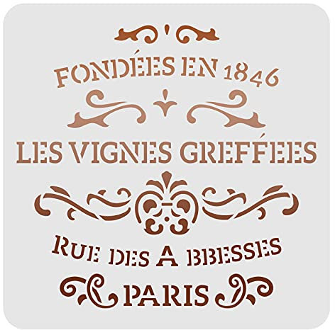 FINGERINSPIRE Französisch Label Les Vignes Greffes Schablonen Vorlage 30x30cm Kunststoff Les Vignes Greffes Zeichnung Malschablonen Quadratische Wiederverwendbare Schablonen Für Wände Und Handwerk