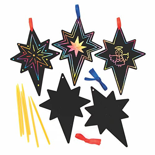 Baker Ross FC204 Kratzkunst Weihnachtsdekorationen - 12er Pack, Kratzkunst Set für Kinder zum Basteln und Verschenken