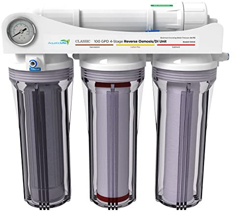 Aquaticlife Système de filtration d'eau à osmose inverse en 4 étapes, unité de filtre RO/DI 100 GPD
