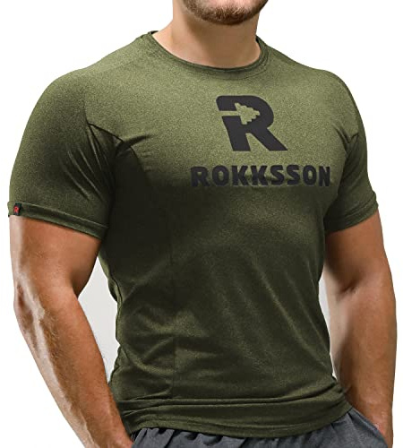 Rokksson Fitness T-Shirt für Herren - Kurzarm-Funktionsshirt, Slim Fit - Für Bodybuilding, Crossfit, Workout & Training - Atmungsaktiv & schnelltrocknend - 88% Polyester, 12% Elastan