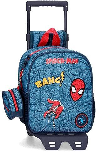 Marvel Spiderman Denim Kleiner Rucksack mit Trolley, Blau, 21 x 25 x 10 cm, Polyester, 5,25 l