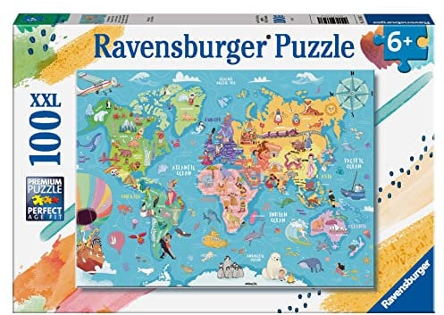 Ravensburger Weltkarte Puzzle 100 Teile für Kinder ab 6 Jahren