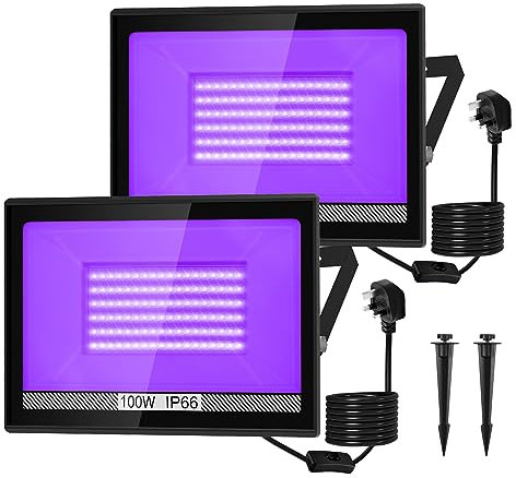 NATPOW 100W UV Black Light, UV Lights 395nm Outdoor Ultraviolet Floodlights LED, IP66 Waterproof uv Party Lights Halloween Decoration Lighting for Fluorescent Party, Disco,Bar,Christmas(2 Pack)