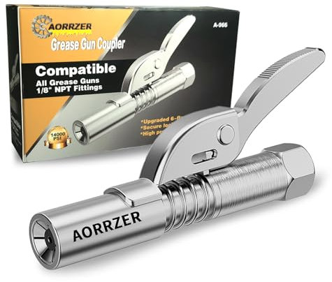 AORRZER Grease Gun Coupler, Strong Lock on Grease Couplers, 12000 PSI High Pressure Greases Gun Coupler, Compatible with All Grease Guns 1/8 NPT Grease Gun Fittings,Duty Quick Release Grease Couplers