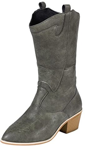 NOAGENJT Stivali Gambale Tacco Stivaletti slip-on con punta ricamata Scarpe con tacco medio tondo retrò da donna Stivali da donna con tubo solido Stivali Neve Impermeabili