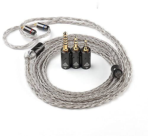 LINSOUL QKZ Q1 MAX 16-Stand 352 Cores Silver-Plated HiFi Earphones Upgrade Cable with Interchangeable 2.5mm/3.5mm/4.4mm Plug Replacement Cable for Audiophile (Grey, MMCX)