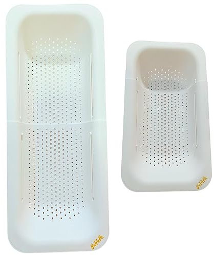 AHASON'S Over The Sink Colander Strainer Basket, Wash Vegetables and Fruits, Drain Cooked Pasta, Extendable Basket (White)